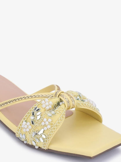 Dhiyona AK Yellow Ethnic Embellished Open Toe Flats
