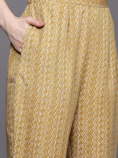 Dhiyona IE Women Ethnic Motifs Printed Regular Thread Work Pure Cotton Kurta with Trousers & With Dupatta