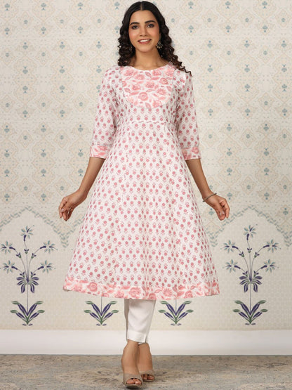 Dhiyona OD  Floral Printed Gotta Patti Pure Cotton A-Line Kurta