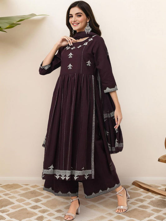 Dhiyona IS Women's Ethnic Motifs Printed Pure Cotton Kurta With Palazzos & Dupatta