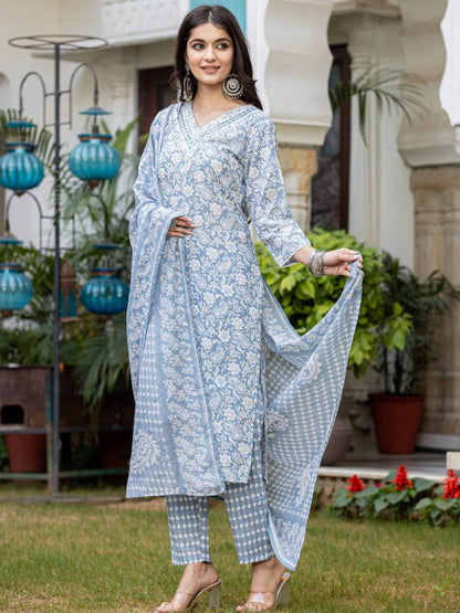 Dhiyona VA Women'sPaisley Printed Regular Kurta with Trouser & Dupatta
