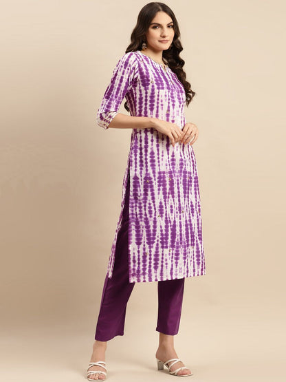 Dhiyona VA Women'sShibori Dyed Regular Sequinned Pure Cotton Kurta With Trousers & Dupatta