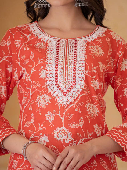 Dhiyona VA Women'sEthnic Thread Embroidered Printed Kurta & Trousers With Dupatta