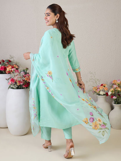 Dhiyona IE Women Floral Embroidered Kurta with Trousers & Dupatta
