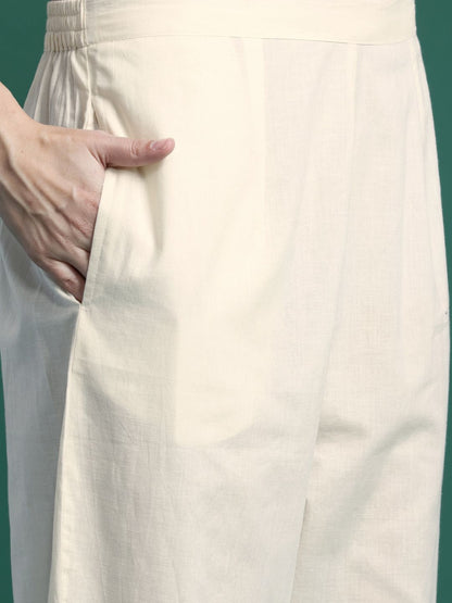 Dhiyona IE Ethnic Motifs Embroidered Regular Pure Cotton Kurta with Trousers & Dupatta