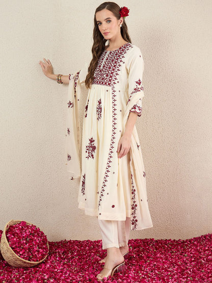 Dhiyona IE Women Ethnic Motifs Embroidered Kurta with Trousers & Dupatta