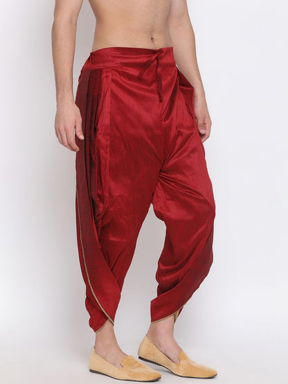Men's Maroon Silk Blend Regular Dhoti