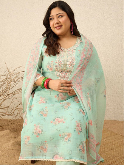 Dhiyona Women's Floral Embroidered Regular Gotta Patti Kurta with Trousers & With Dupatta