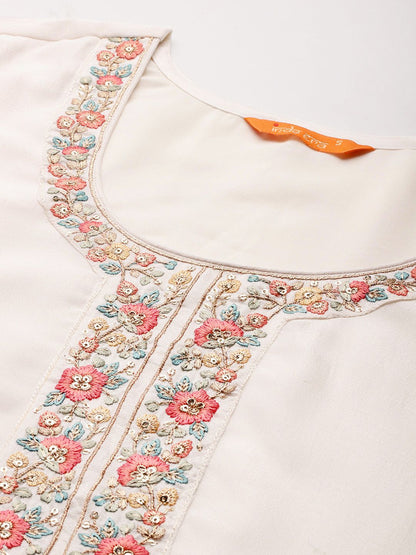 Floral Embroidered Sequinned Kurta With Trousers & Dupatta