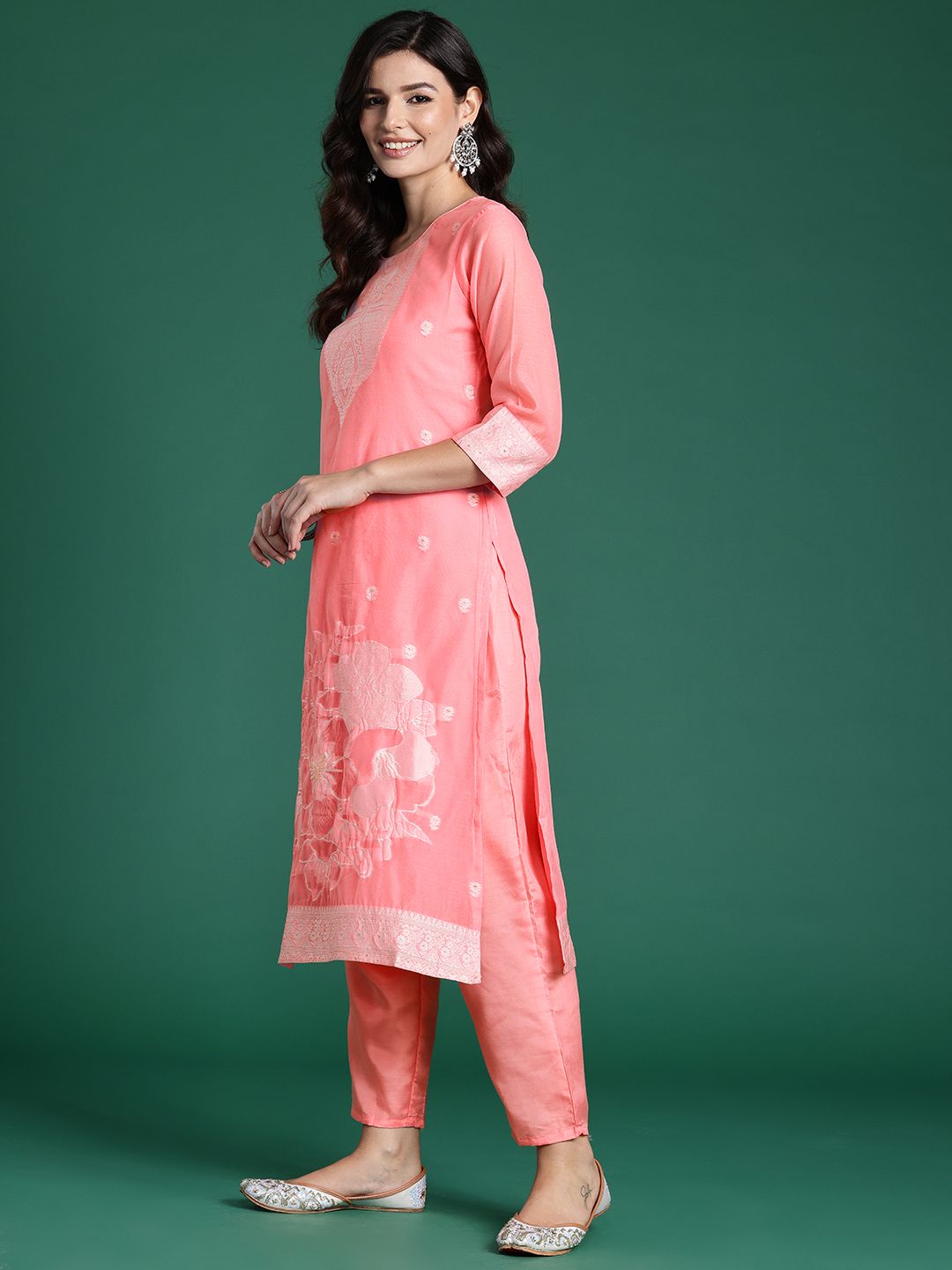 Ethnic Motifs Woven Design Kurta With Trousers & Dupatta