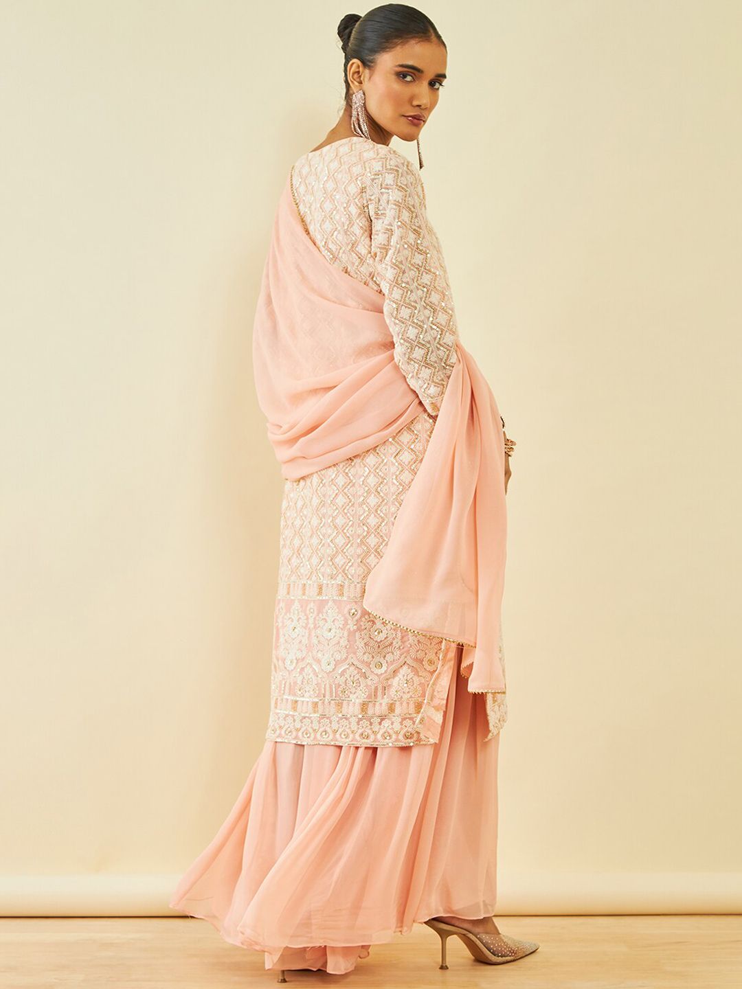 Dhiyona SO Women's Ethnic Motifs Embroidered Sequinned Kurta With Sharara & Dupatta