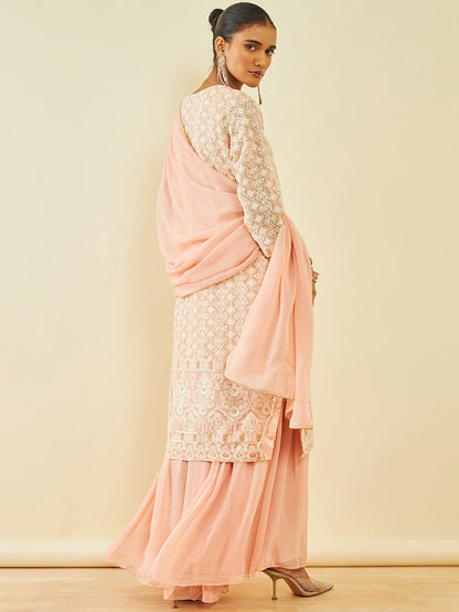 Dhiyona SO Women's Ethnic Motifs Embroidered Sequinned Kurta With Sharara & Dupatta