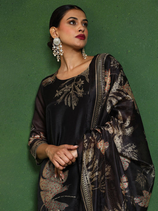Dhiyona VA Women'sFloral Embroidered Thread Work Chanderi Silk Kurta with Trousers & Dupatta