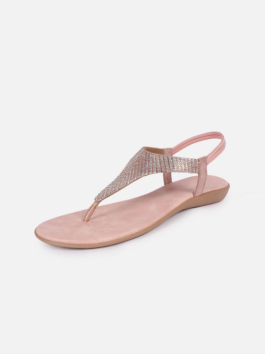 Dhiyona AK Rose Gold-Toned Embellished Open Toe Flats