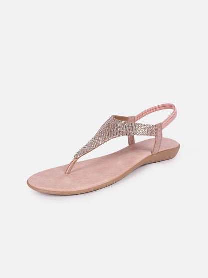 Dhiyona AK Rose Gold-Toned Embellished Open Toe Flats