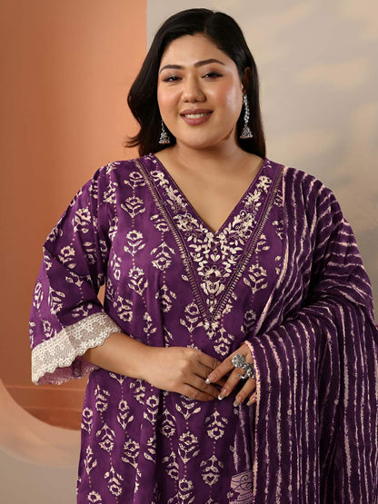 Dhiyona Women's Plus Size Ethnic Motifs Printed Kurta with Trousers & Dupatta