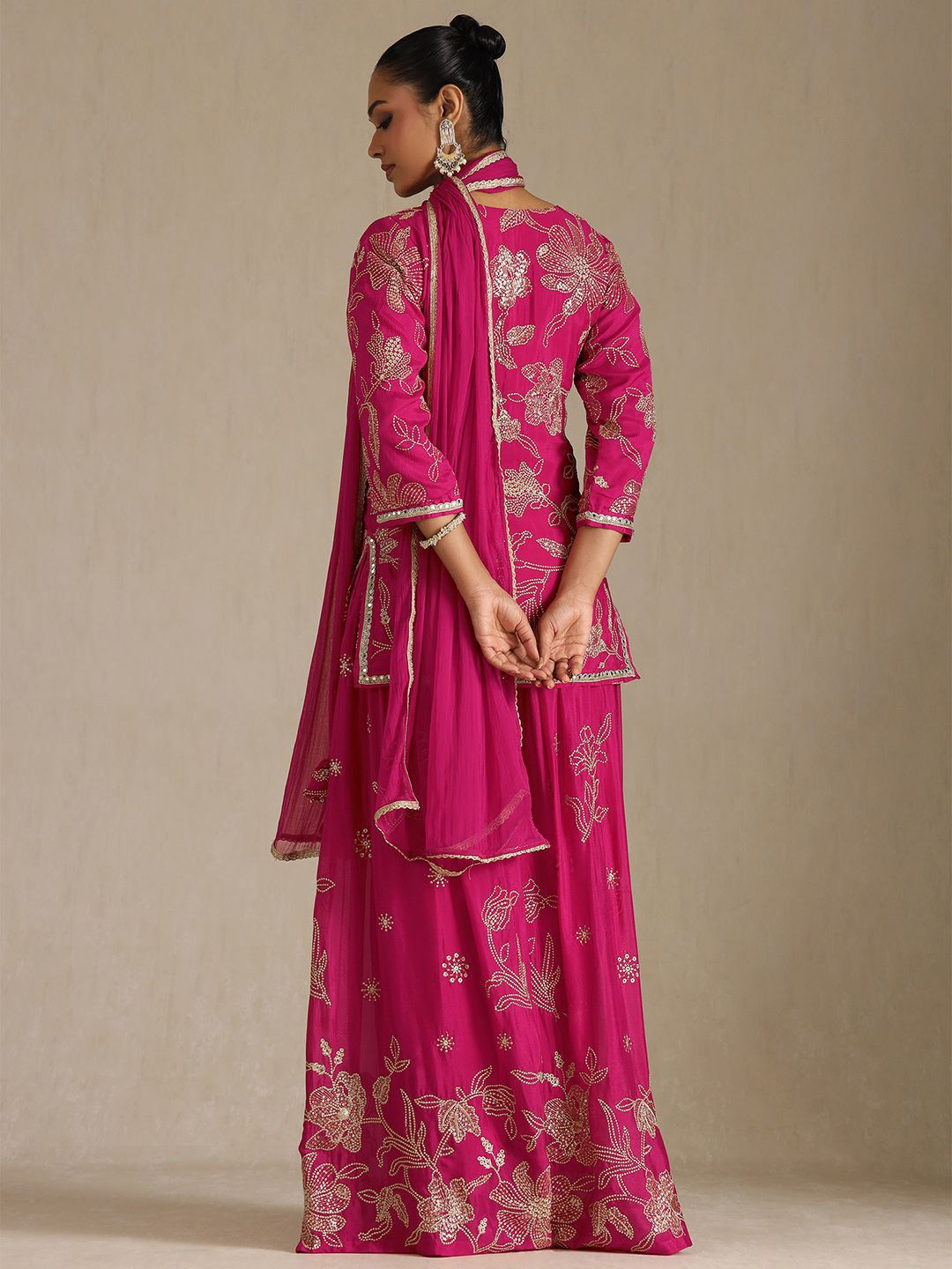 Dhiyona SO Women's Women Floral Embroidered Regular Thread Work Kurta with Palazzos & Dupatta