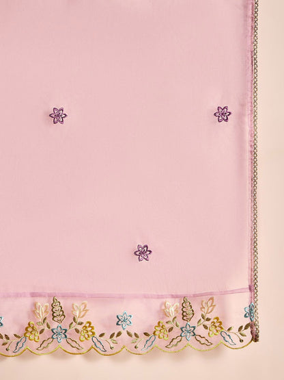 Dhiyona SN Women's Floral Embroidered Round Neck Straight Kurta With Trousers & Dupatta