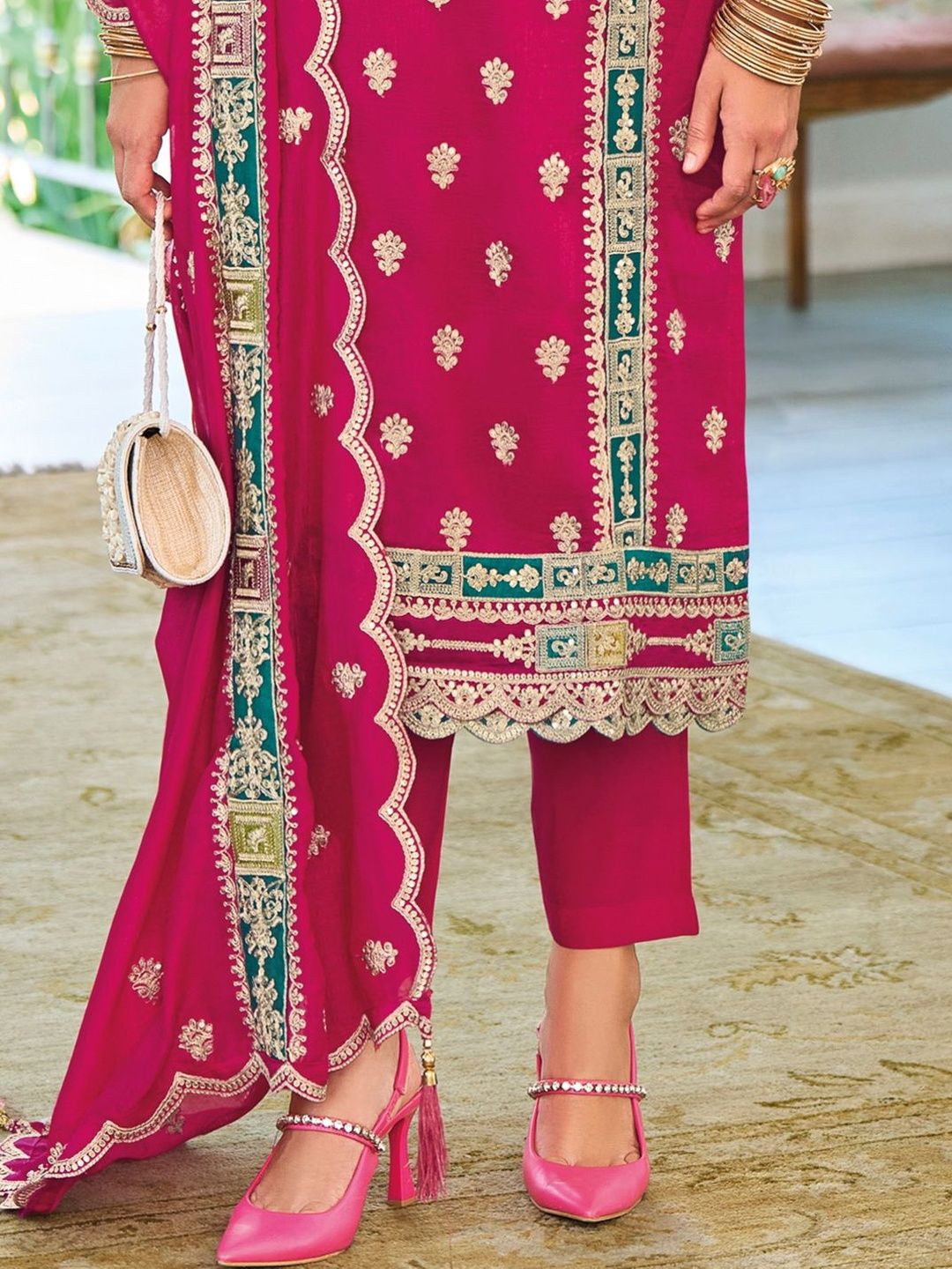 Women Ethnic Motifs Embroidered Kurta with Trousers & Dupatta