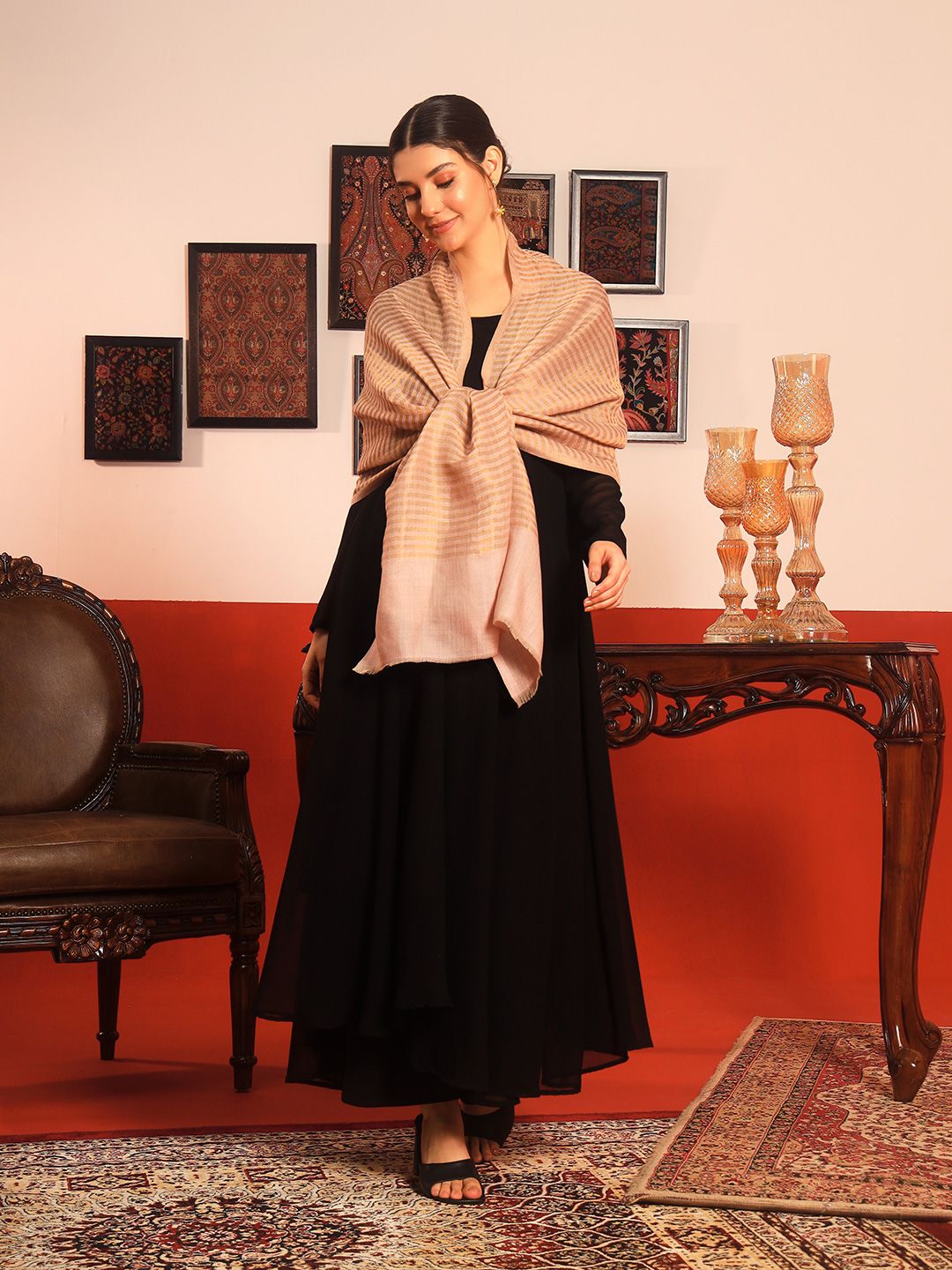 Dhiyona PA Striped Woven Design Woollen Reversible Shawl