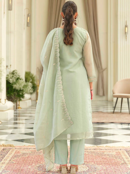 Ethnic Motifs Embroidered Sequinned Kurta With Trousers & Dupatta