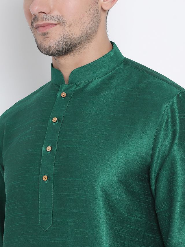 Men's Green Silk Blend Straight Kurta Pyjama Set