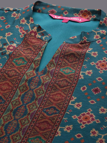 Dhiyona VA Women'sFloral Printed Mandarin Collar Chanderi Silk Kurta With Trousers & Dupatta