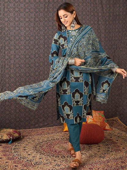 Women Ethnic Motifs Printed Regular Pure Cotton Kurta Set With Dupatta