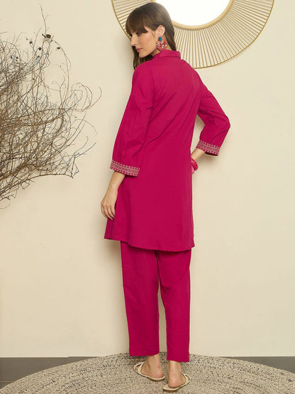 Women Ethnic Motifs Embroidered A-Line Thread Work Pure Cotton Kurta & Trousers