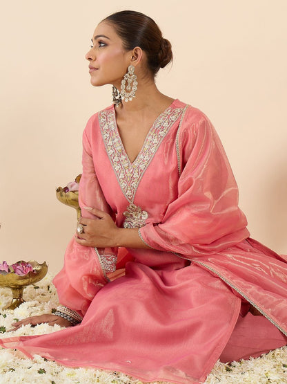 Women Ethnic Motifs Embroidered Regular Thread Work Kurta with Trousers & With Dupatta