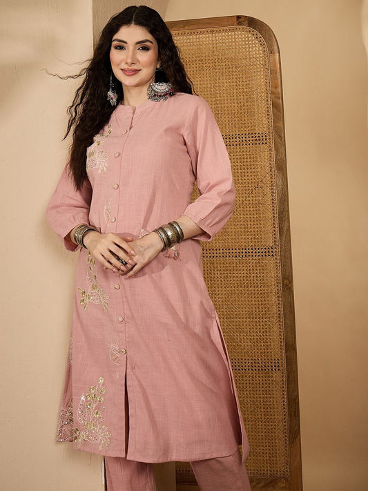 Dhiyona SN Women's Embroidered A-Line Kurta With Trousers