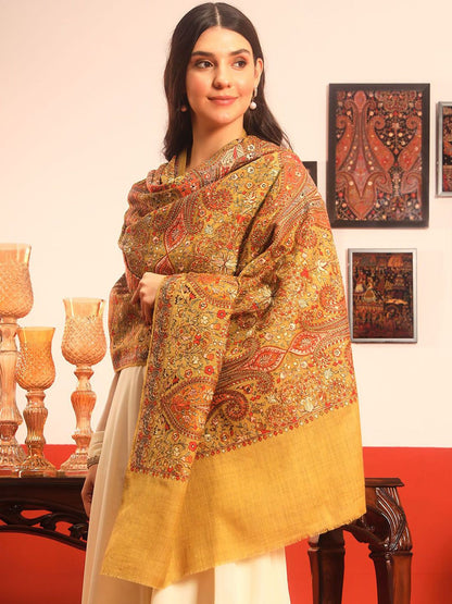 Dhiyona PA Paisley Embroidered Mahnoor Pure Wool Shawl