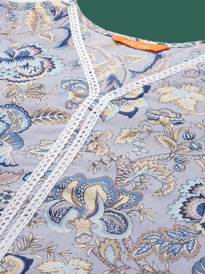 Dhiyona IE Women Floral Printed Regular Pure Cotton Kurta with Trousers