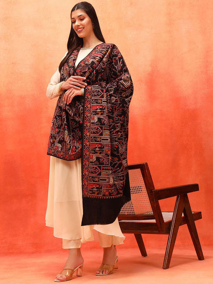 Dhiyona PA Arwina Pure Wool Ethnic Motifs Embroidered Shawl