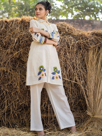 Women Floral Embroidered Regular Thread Work Pure Cotton Kurta with Trousers