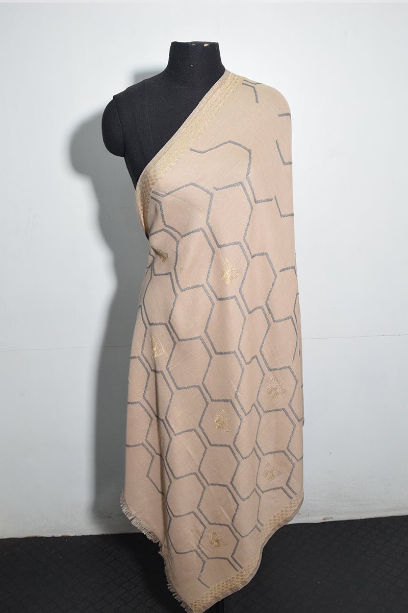 Women's Beige Pashmina Woven Jacquard Shawl