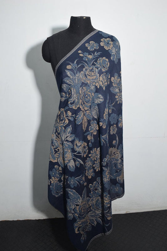 Navy Blue Pashmina Woven Jacquard Shawl