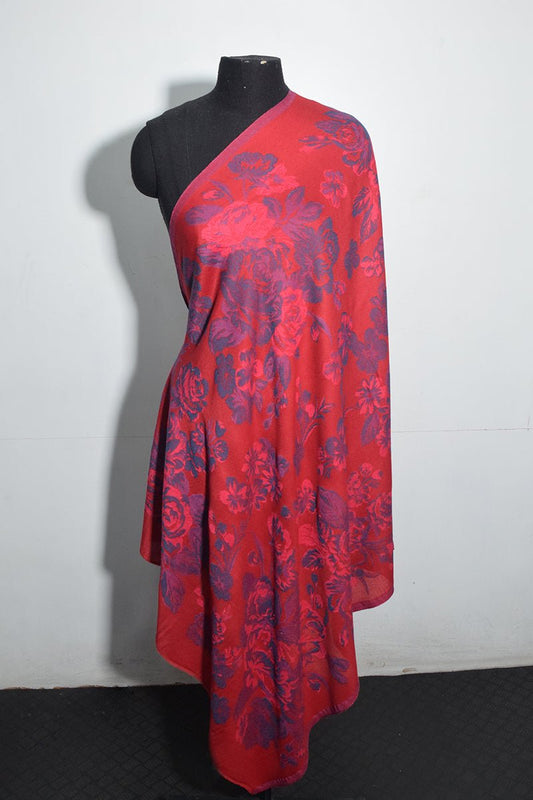 Red Pashmina Woven Jacquard Shawl