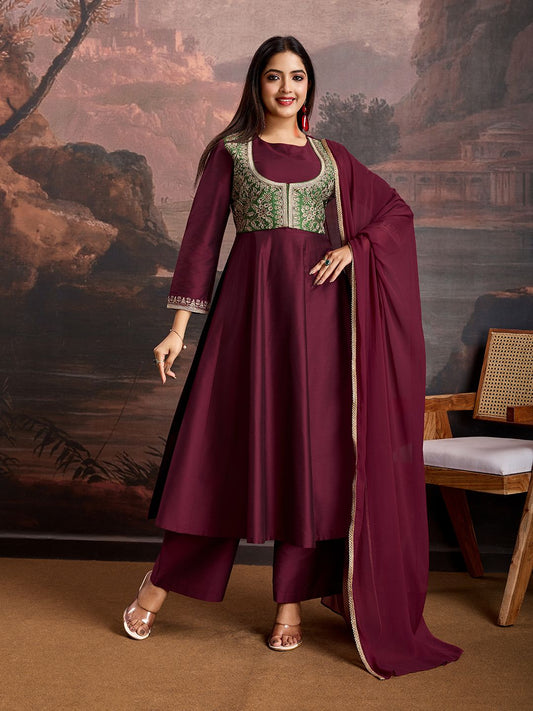 Dhiyona PD Women Anarkali Kurta Trousers & Dupatta With Embroidered Jacket