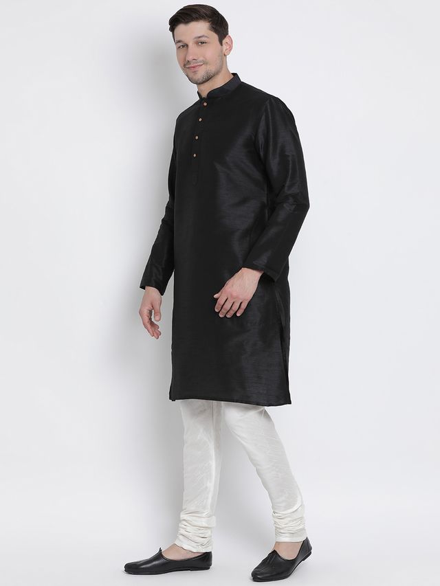 Men's Black Silk Blend Straight Kurta Pyjama Set
