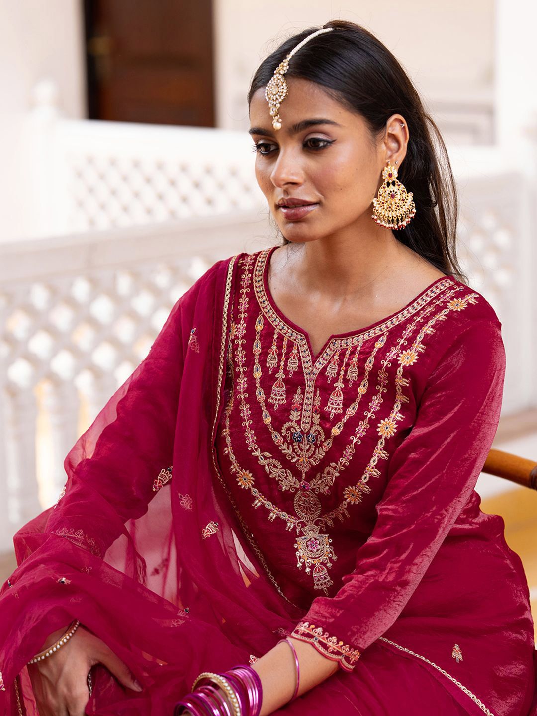 Dhiyona CH Women Ethnic Motifs Embroidered Kurta with Trousers & Dupatta