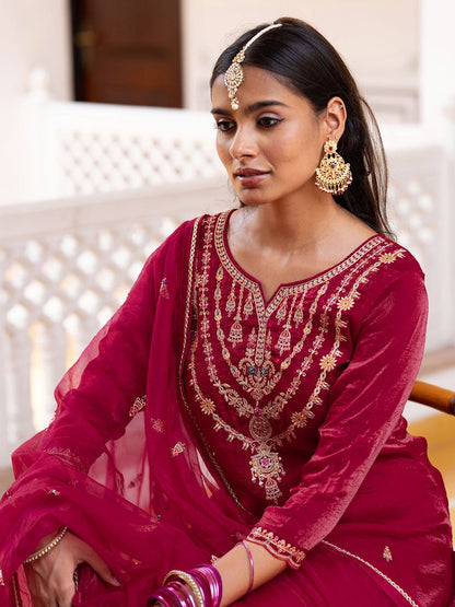 Dhiyona CH Women Ethnic Motifs Embroidered Kurta with Trousers & Dupatta