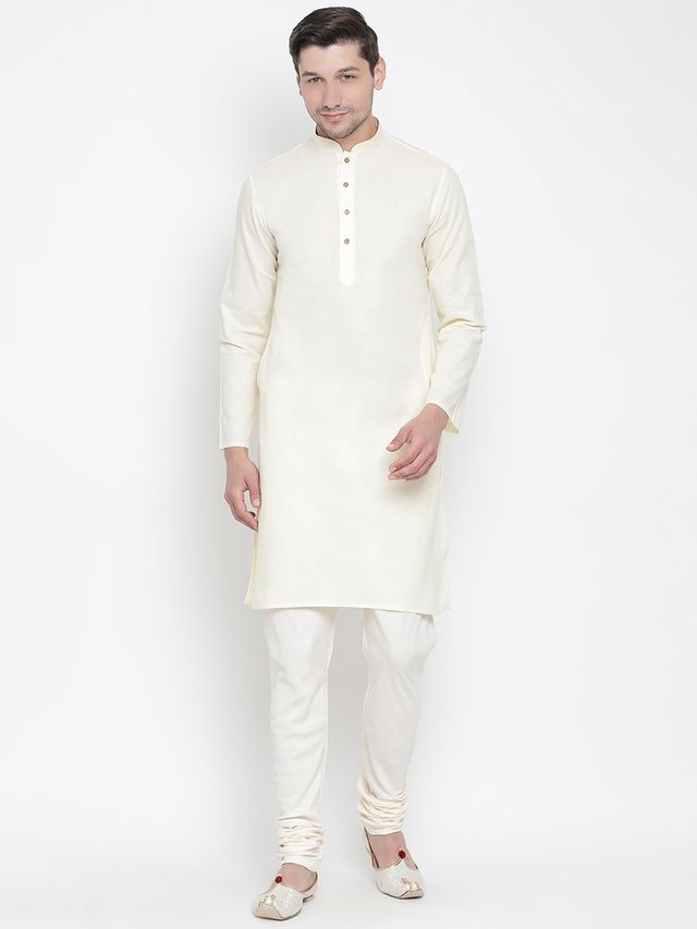 Men's Beige Cotton Linen Straight Kurta Pyjama Set