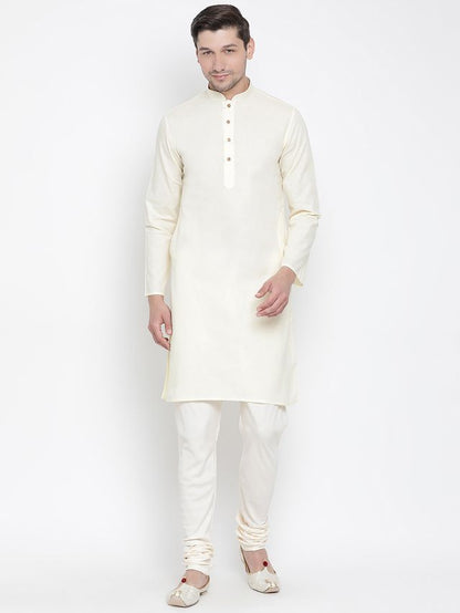 Men's Beige Cotton Linen Straight Kurta Pyjama Set