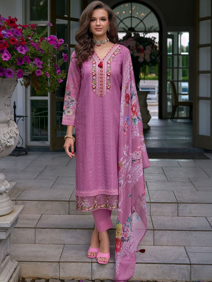 Embroidered Regular Thread Work Pure Cotton Kurta With Trousers & Dupatta