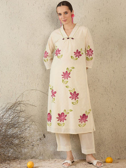 Women Floral Printed Pure Cotton Kurta with Trouser