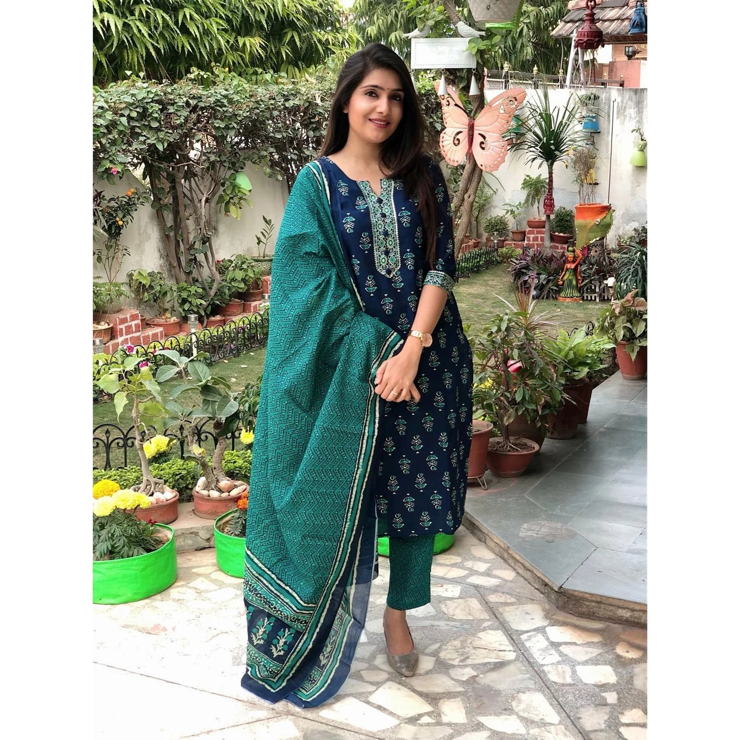 Women Yellow, White Printed Viscose Rayon Kurta, Pant And Dupatta Set