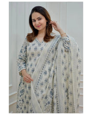 Women White Printed Viscose Rayon Kurta And Pant Set