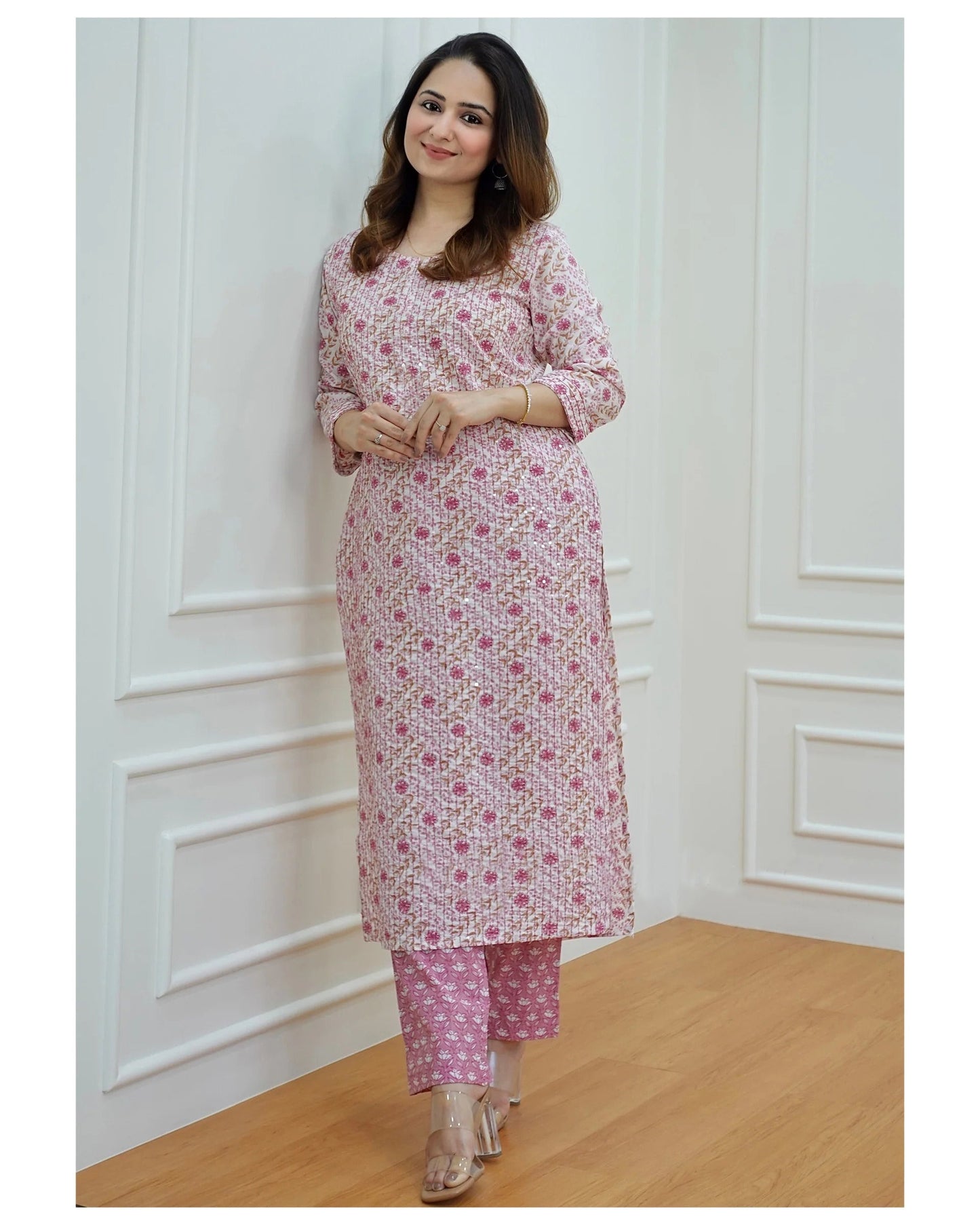 Women Light Blue, Pink Printed Viscose Rayon Kurta, Pant And Dupatta Set