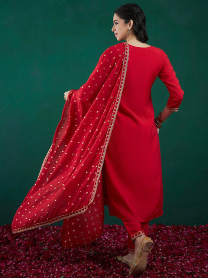 Dhiyona IE Floral Embroidered Regular Kurta With Trousers & Dupatta